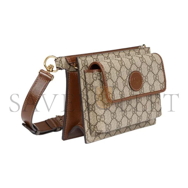 GUCCI GG CANVAS WITH LEATHER SLING BAGS ONE SHOULDER 746300 (18*13*5cm)